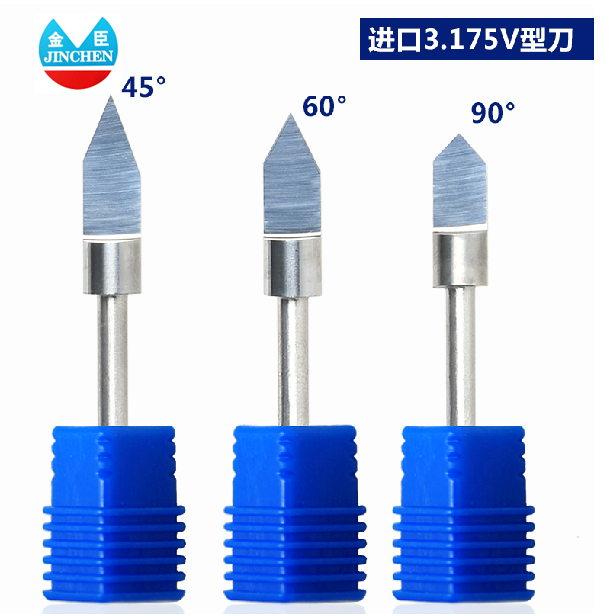 整体钨钢V型雕刻刀,雕刻倒边一体刀 3.175柄径3D雕刻刀